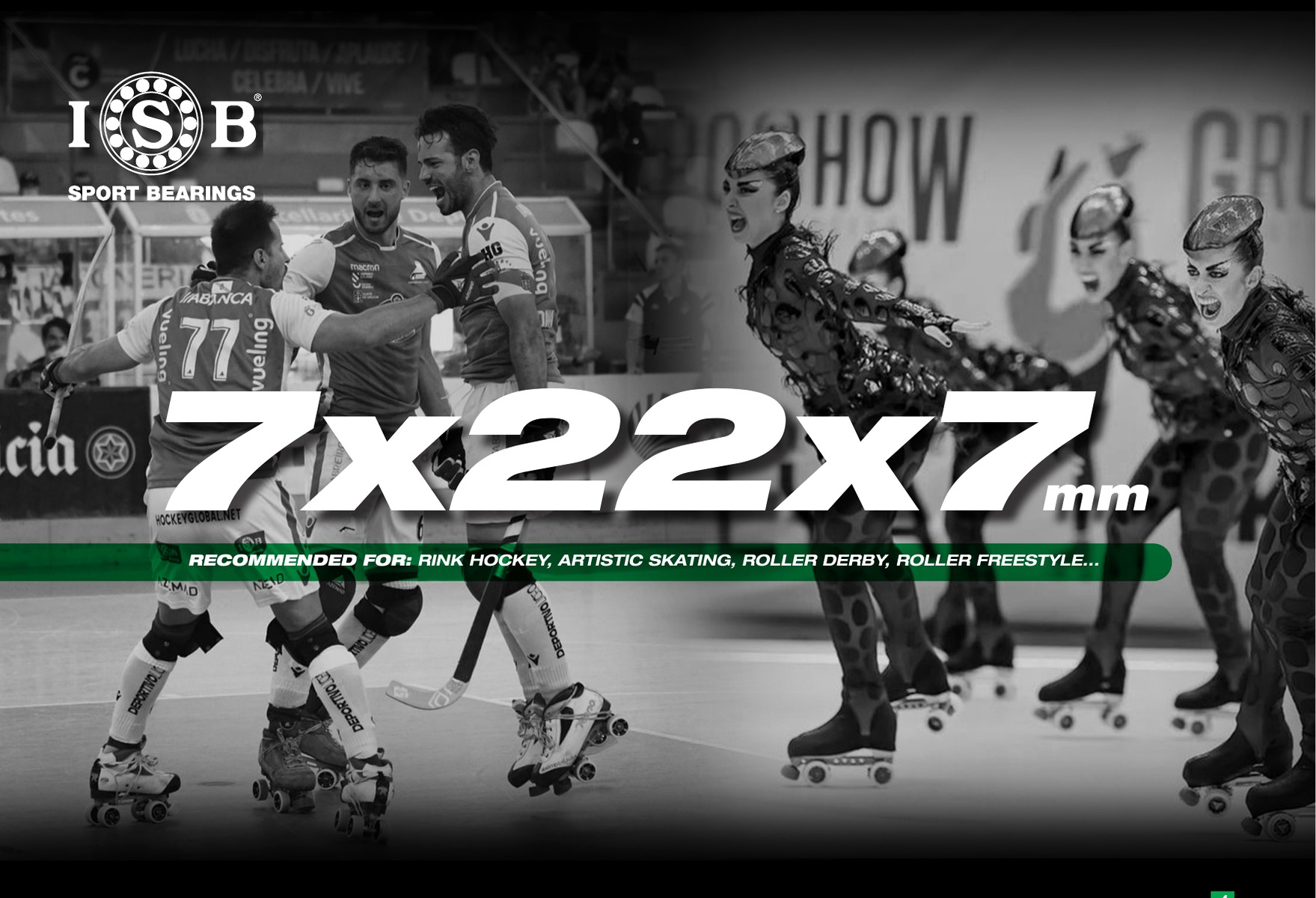 Medida 7×22×7 mm recomendada para hóquei em patins, patinagem artística e roller derby