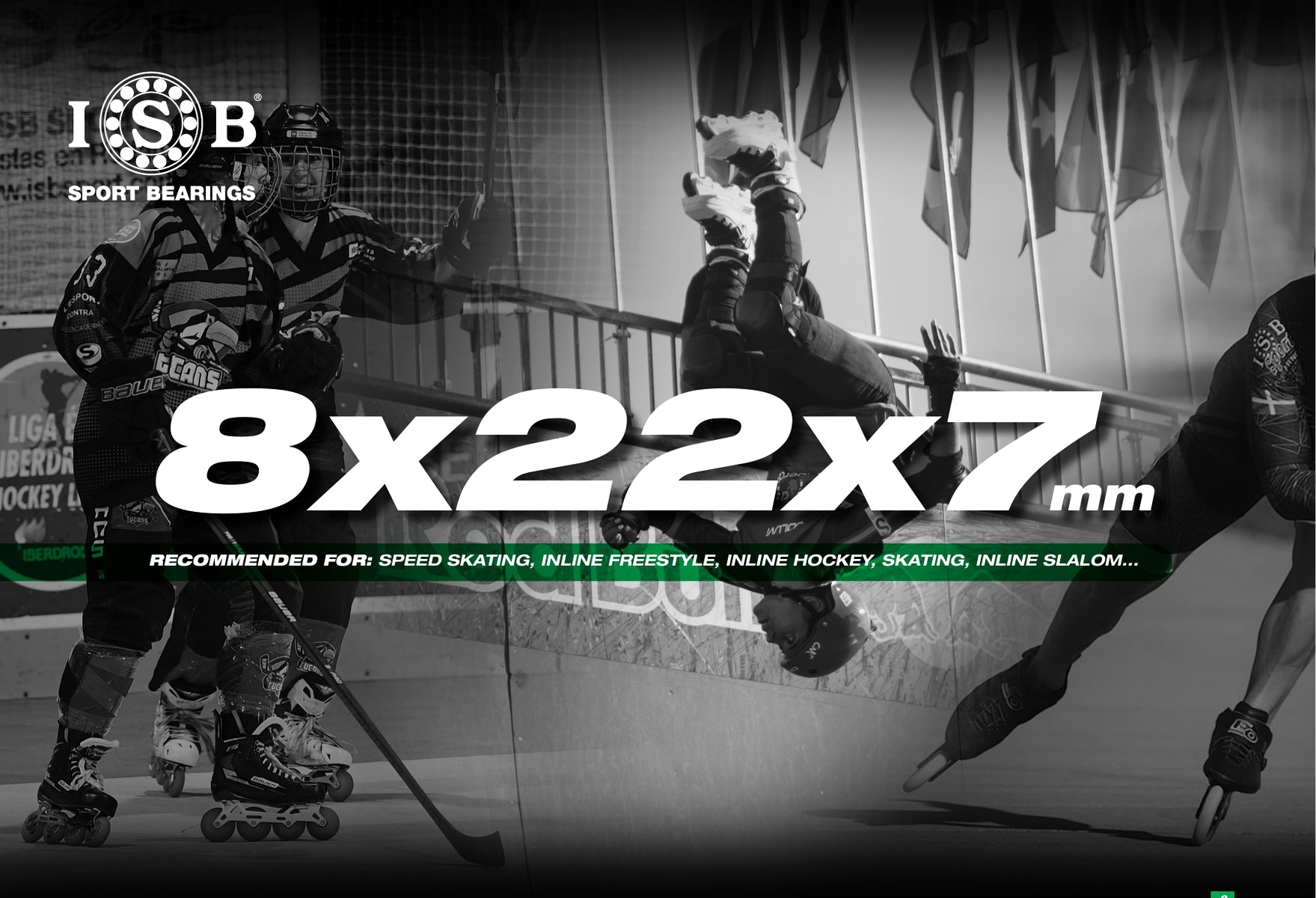 Medida 8×22×7 mm usada frequentemente em patins em linha