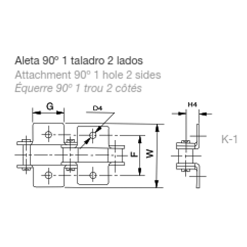 Desenho técnico 08B-1 | 90º | 1FURO | 2LADOS (K-1) T/P